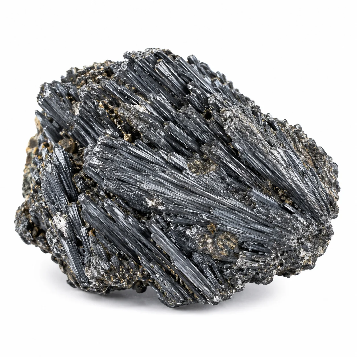 Antimony mineral specimen isolated on a white background