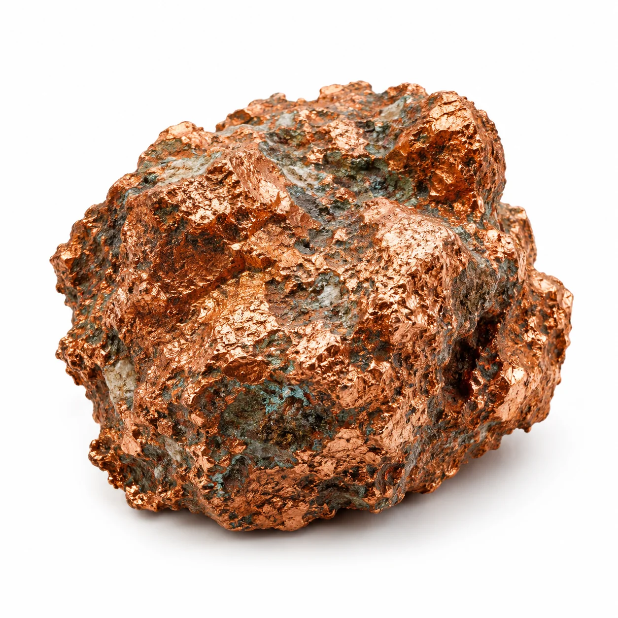 Copper mineral specimen isolated on a white background