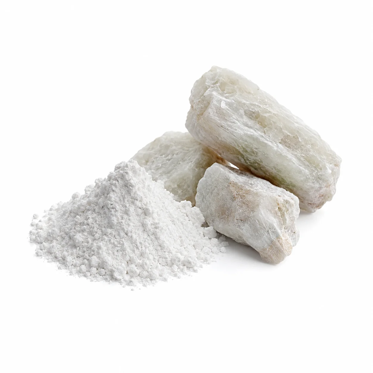 Lithium-related industrial materials isolated on a white background
